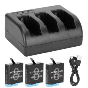 Fdit Chargeur de batterie à fente AHDBT‑801 Batterie Rechargeable Noire avec Chargeur 3 Canaux pour GoPro Hero 8/7/6/5