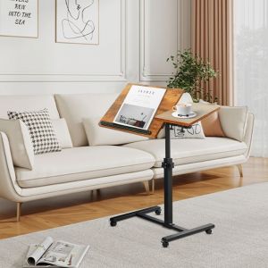 MIPAN.Table pour Ordinateur Portable - Table pour Canap&eacute; Lit - R&eacute;glable en Hauteur - Table Dappoint  Avec 4 roulettes - Marron