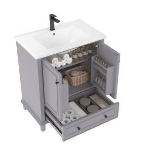 Meuble de salle de bain sur pied avec lavabomeuble sous-vasquerésistant à lhumidité et à leau lavabo en céramique intégré