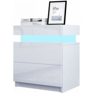 Chevet contemporain - LED - Blanc brillant - 2 tiroirs - 45x35x52cm