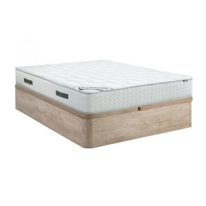 Ensemble 140 x 190 cm sommier coffre naturel clair + matelas ressorts ensachés 7 zones mousse à mémoire de forme ép.25cm - IONIA de