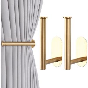 2Pcs Embrasses de Rideaux Adh&eacute;sives Attaches - AQSACOKIYA - Rideaux sans Per&ccedil;age Crochets Adh&eacute;sifs Embrasse pour Rideaux - Dor&eacute;