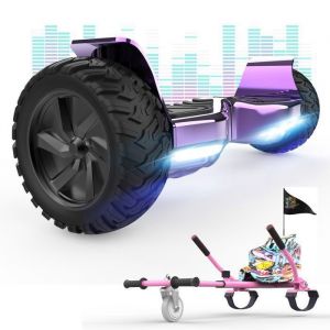 Hoverboard RCB 8.5 Pouces Scooter électrique Tout Terrain Gyropode Hummer Bluetooth LED + Hoverkart Karting Réglable Violet&Rose