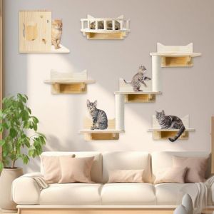 Étagère DEscalade Murale Pour Chat 5 Pièces Kit Mural DEscalade En Bois Pour Chat Inclure Escalier Pour Chat Étagère Murale
