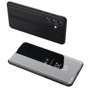 Housse pour Samsung Galaxy S25 FE 5G - etui coque portefeuille clear view miroir + verre trempe - NOIR