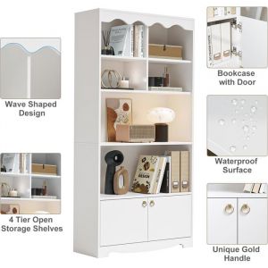 &Eacute;tag&egrave;re Biblioth&egrave;que Moderne 63 Pouces - 6 Cases + 2 Portes Rangement &Eacute;l&eacute;gant Blanc pour Salon/Bureau，80 x 160 x 30 cm