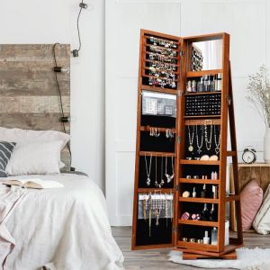 GIANTEX Armoire à Bijoux Pivotante à 360°avec 2 Miroirs Étagère de Rangement à 3 Niveaux en Arrière38X38X161CMStyle VintageBrun