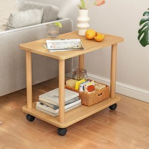 Desserte de Cuisine sur Roulettes - Mini Table Basse de Salon - Bois Massif - Roulant - Couleur Bois