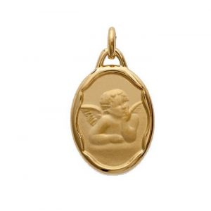 Pendentif bapt&ecirc;me naissance commnunion M&eacute;daille en plaqu&eacute; or avec ange personnalisable avec gravure comprise