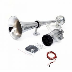 YIYIDA klaxon de voiture car air horn 150dB compresseur fort klaxon à tube unique argent 45cm adapté à toutes les voitures 12V etc.