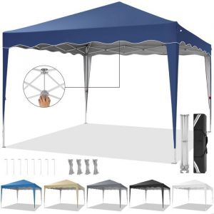 Tonnelle Pliante 3x3Barnum Pliant 3x3 Larmier Ondulé Tente à Hauteur réglable Une Poussée-Bleu Foncé