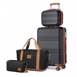 Kono Set de 4 Valises de Voyage Rigide Bagage Cabine 51cm avec Serrure TSA & Portable Vanity Case + Sac de Voyage 40x30x22cmNoir