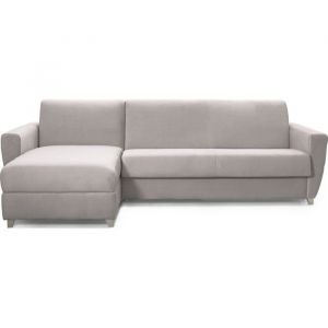 Canap&eacute; dangle convertible r&eacute;versible 5 places en velours taupe - ouverture express - Leandro