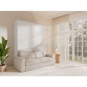 Lit escamotable 160 x 200 cm - Ouverture verticale manuelle - Blanc + Canap&eacute; - BEGANIO