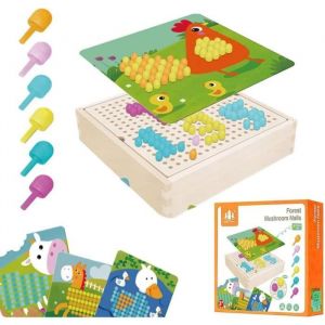 Jeu à emboîter mosaïque - Éducatif - 240 perles colorées - Panneau en bois - Cadeau pour enfants 2-5 ans