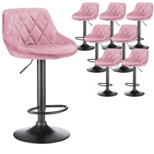 MIPAN.Tabourets de Bar Lot de 8 Tabouret Bar en Velours- Chaise de Bar Coussin épais - Tabouret Haut pour îlot de Cuisine - Rose