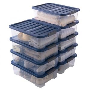 Lot de 9 boites de rangement en plastique avec couvercle Sundis WAVE BOX 25L L.555 x l.39 x h.17 cm Transparent