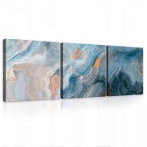 Impression sur Toile 3 parties Marbre bleu Pierre 75x25 cm XXL Tableau Décoration Murale Intissée pour Salon Chambre pret a