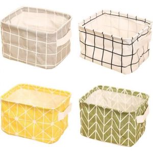 Panier de Rangement en Tissu Lin - Petit - Jaune - Boîte de Rangement Pratique Tiroir en Tissu