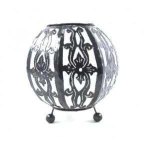 Lampe de chevet - Marque Artisanale - Lanterne marocaine - Fer forgé noir - Tissu blanc - 15cm