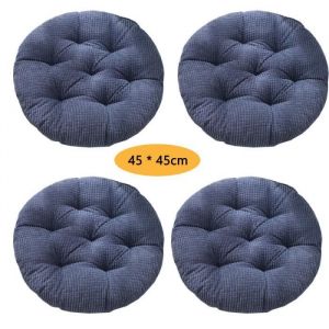 Coussin rond en velours c&ocirc;tel&eacute; &eacute;pais et minimaliste - Lot de 4 Coussin de Si&egrave;ge 45x45 cm Coussin de chaiseBleu