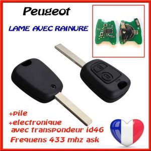 COQUE PLIP CLEF TELECOMMANDE CLE VIERGE AVEC ELECTRONIQUE PEUGEOT 307 Phase 1 2001-2005  A PROGRAMMER / 100% TEST&Eacute;