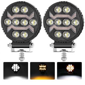 2 Phares de Travail Rond LED 12V 24V 17W 1500Lm 4 Projecteur Longue Port&eacute;e Feu Spot + Feu de Position Orange DRL Voiture Camion