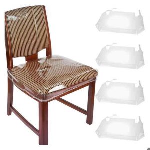 Lot de 4 housses de chaise transparentes en PVC protections pour chaises de salle &agrave; manger durables r&eacute;sistantes aux taches