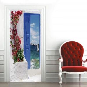 Papier Peint Porte Stickers 3D Beau paysage oc&eacute;anique Autocollant De Porte 3D Art Auto Adh&eacute;sif Trompe LOeil Mural Poster