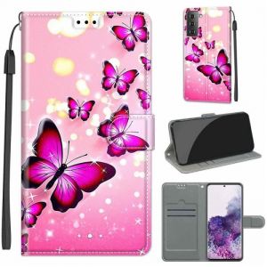 Étui Samsung Galaxy S21+ 5G 6.7Housse en Cuir Papillon rosePortefeuille Etui en Protecion pour Samsung Galaxy S21+ 5G