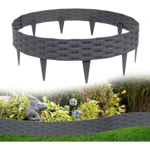 Bordure de Pelouse 100cm Bordure de Parterre en Plastique Souple Aspect Rotin Cl&ocirc;ture de Parterre pour Jardin Pelouse