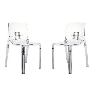 Lot de 2 chaises en polycarbonate transparent design moderne l&eacute;ger r&eacute;sistantes pour cuisine salle &agrave; manger ou bar - Futura