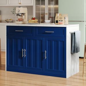 &Icirc;lot de Cuisine avec Prises et Ports USB Cordon Dalimentation de 1.5 m de Long Buffet de Cuisine avec &eacute;tag&egrave;res R&eacute;glables Bleu