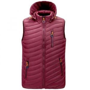 Doudoune HommeSans Manche Doudoune avec Capuche Amovible avec ZippéVeste en Duvet à Capuchon Chaud en Automne et En Hiver-Rouge