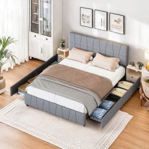 Lit double en tissu velourscadre de lit avec rangement lit adolescent 160x200 lit capitonne coffre avec 4 tiroirslit adulte