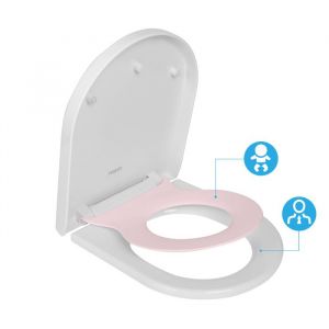 Abattant WC Familial Forme D avec Siège Enfant Rose Retirable Magnétique Frein de Chute Charnière Réglable pour Adultes et Enfants