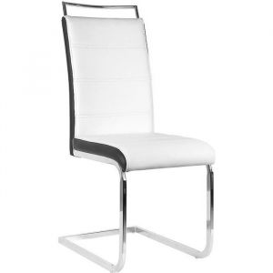 Lot de 6 chaises de Salle à Manger - Marque - Pieds en Métal Robustes Style Bois - Blanc et Noir