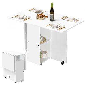 Table &agrave; Manger Blanc - PIPIPOXER - Table &agrave; Manger Pliante Cuisine - Avec roulettes et Compartiment - 110 x70x78cm
