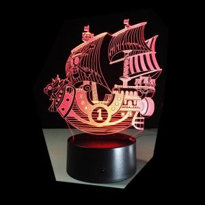 3D Nuit Lumière Lampe Acrylique Coloré ONE PIECE THOUSAND SUNNY Bateau Pirate