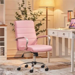 Chaise de Bureau à Roulettes Ergonomique Réglable - Fauteuil de Bureau avec Accoudoirs - Rose - 130 kg - Yaheetech