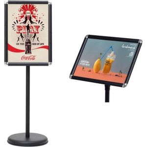 RELAX4LIFE Porte-Affiche A3 Hauteur Réglable et Rotatif 360° Cadre en Aluminium Présentoir Affiche Base en Acier INOX Noir