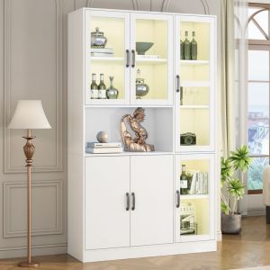 Vitrine Blanche Lumineuse LED - Bibliothèque & Rangement Élégant Avec Portes - Salon/chambre - Meuble Design Luxe