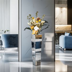 Vase Décoratif en Verre - Grand Vase à Poser au Sol 14x13.5x71.5cm Vase Éclatant avec Strass Décoration Salon Chambre Marriage