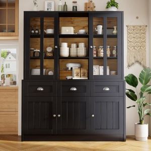 Buffet de CuisineVitrineMeuble de Rangement5 Portes et 3 TiroirsBuffet Haut pour CuisineSalon et Salles &agrave;