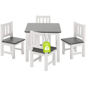 Table enfant bois avec 4 chaises &ndash; Ensemble table et chaises enfant Amy &ndash; Anthracite & Blanc &ndash; BOMI