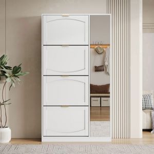 Merax Armoire &agrave; Chaussures Blanche avec 4 Tiroirs Basculants et Miroir Rangement Grande Capacit&eacute; pour Entr&eacute;e 80&times;147&times;24 cm