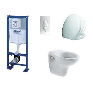 PACK COMPLET WC SUSPENDU BATI GROHE SL AUTOPORTANT + PLAQUE BLANCHE + CUVETTE JACOB DELAFON BRIVE + ABATTANT SIAMP VALLAURIS FREIN