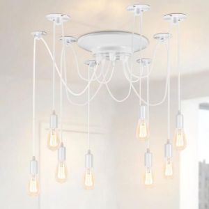 WOTTES Suspension Luminaire Vintage Industrielle Lampe Araign&eacute;e Blanc 8 Bras R&eacute;tro Edison DIY R&eacute;glable Lustre pour Chambre Loft
