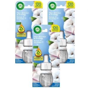 AIR WICK Lot de 3 Recharges Diffuseur désodorisant Electrique Huiles essentielles Coton et Orchidée