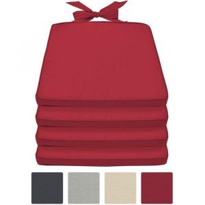 Beautissu Lot de 4 Galettes de chaise Pia - 45x40x5cm Rouge - Coussin déhoussable, confortable - Coussin chaise exterieur